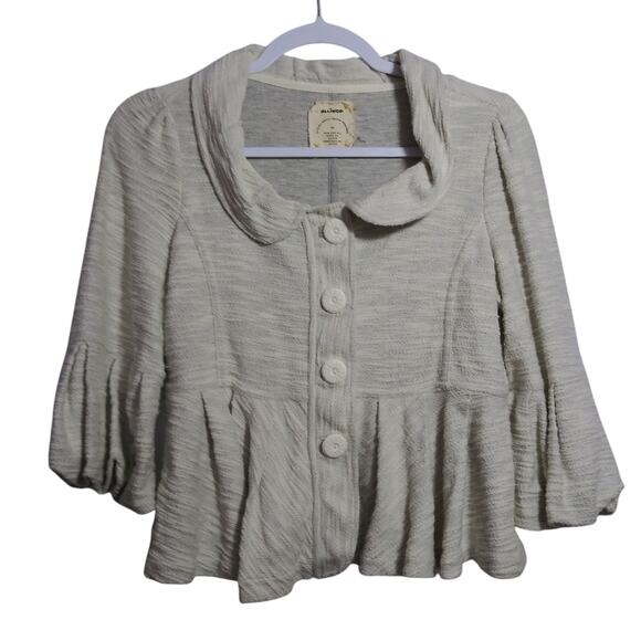 Anthropologie Alihop Gray Knit Peplum 3/4 Sleeve Button Up Jacket Size M - Picture 1 of 8